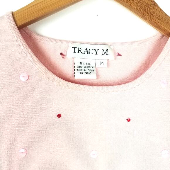 Tracy M | Silk Blend Pink Tank Top Sequins Med - Picture 4 of 6